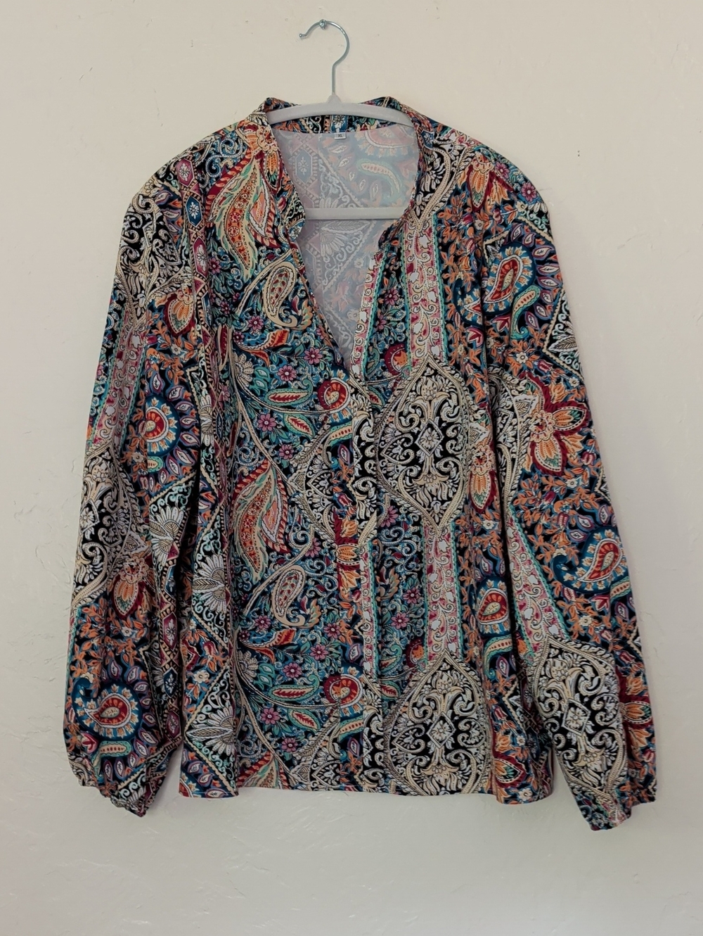 Paisley V-Neck Long Sleeve Women’s Top - Multicolor